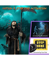Yescom 6Ft Halloween Grim Reaper Life Size Animated Skull Motion Activated Ac 100V-240V 2025 Party Decor