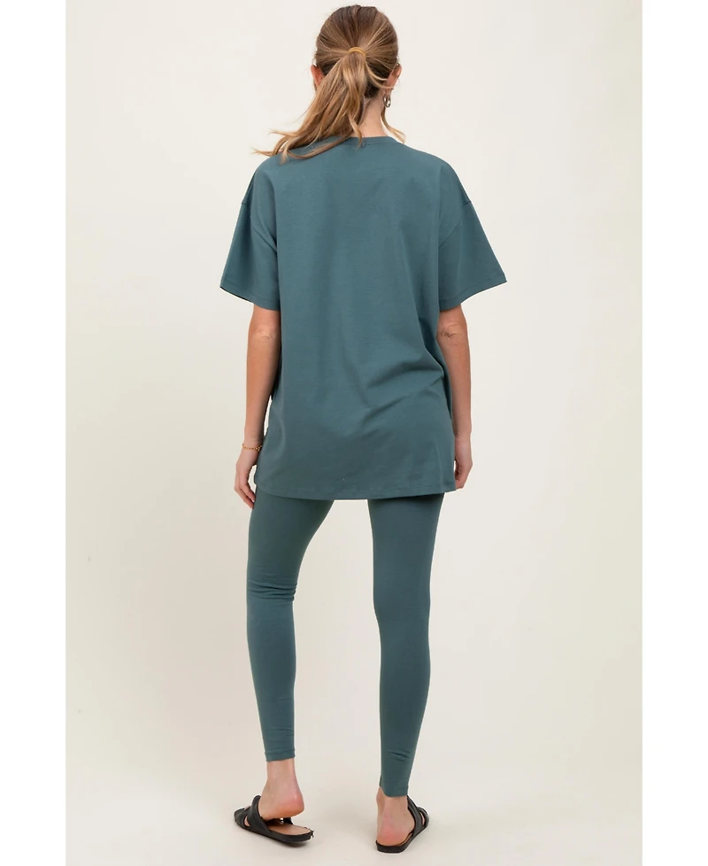 Pinkblush Maternity Light Olive Oversized Crewneck Short Sleeve and Legging Set