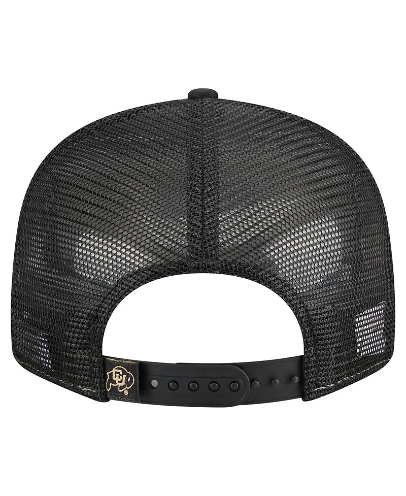 New Era Men's Black/Gold Colorado Buffaloes Outdoor Wide Panel 9FIFTY Snapback Trucker Hat