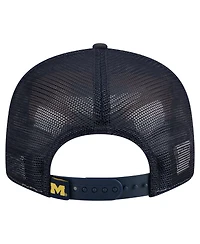 New Era Men's Black/Maize Michigan Wolverines Outdoor Wide Panel 9FIFTY Snapback Trucker Hat