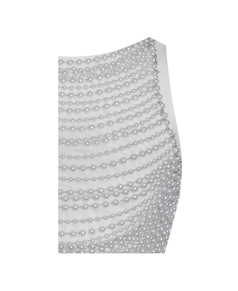 Miss Circle Women Iliana White Pearl Chain Embellished Midi Dress