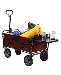 Mac Sports Collapsible Folding Outdoor Garden Utility Wagon w/ Table, Maroon