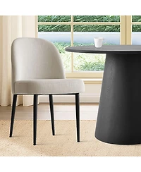 3-Piece 35" Round Dining Set with Black Pedestal Table and 2 Fabric Upholstered Chairs Legs for Kitchen or Room-Maison Boucle