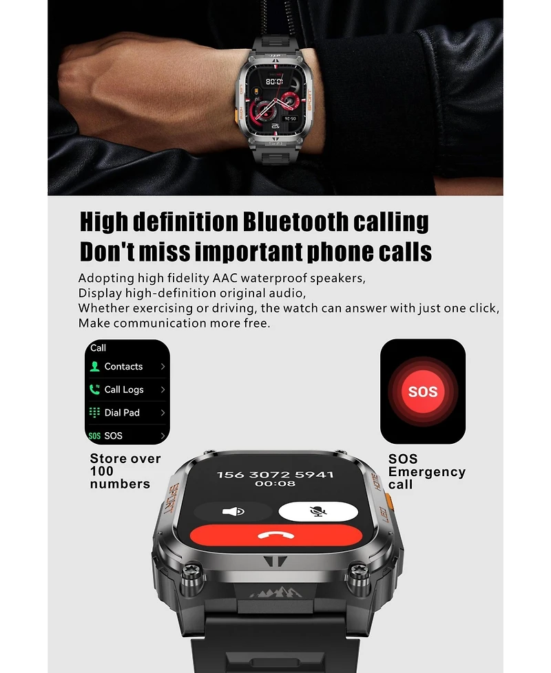 Ruxing Smart 2.01" Smart Watch for Women Men With Outdoor positioning, Calling,Intelligent Reminder , Sport Modes, IP68, 630mAh