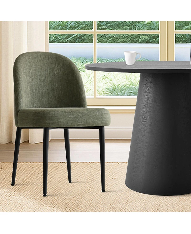 3-Piece 35" Round Dining Set with Black Pedestal Table and 2 Fabric Upholstered Chairs with Black Legs for Kitchen or Dining Room-Maison Boucle