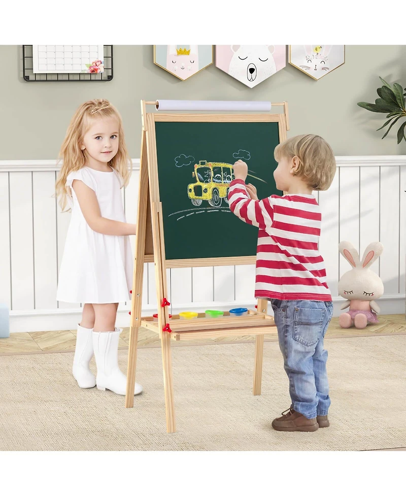 3-in-1 Art Easel for Kids with Magnetic Chalkboard & Whiteboard Paper Roll