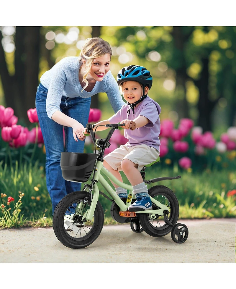 12" Kid s Bike with Training Wheels Adjustable Handlebar & Seat Handbrake