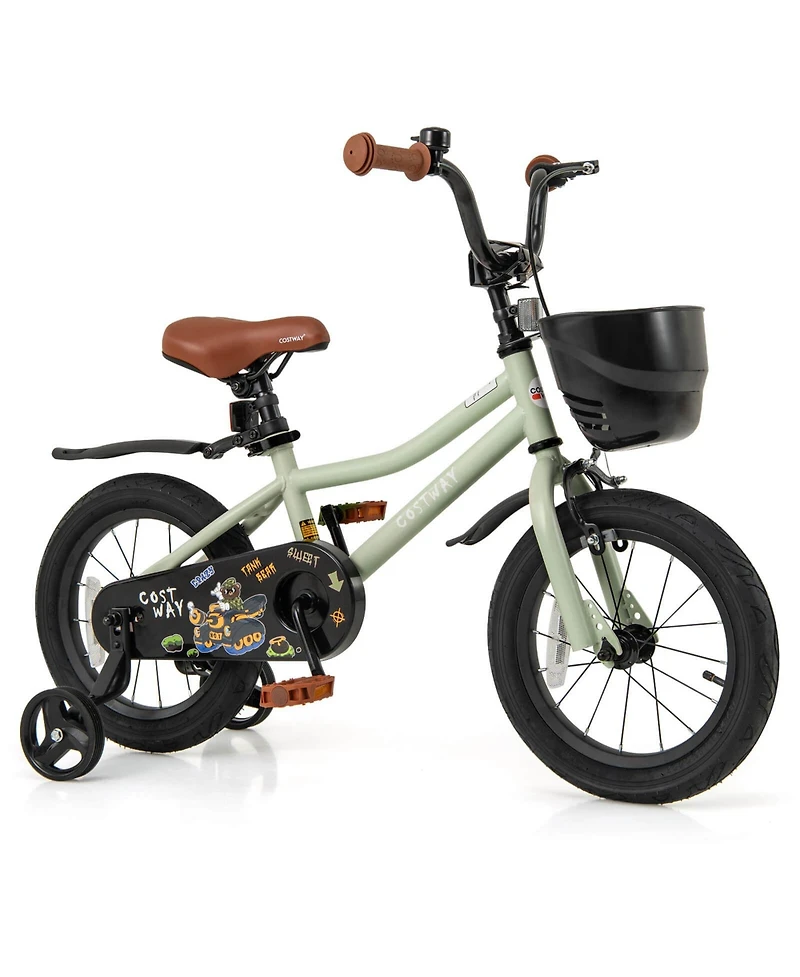 14" Kid s Bike with Training Wheels Adjustable Handlebar & Seat Handbrake