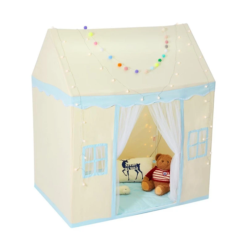 Lycvki Kids Tent with Mat Windows Cozy Beige Fort for Boys and Girls