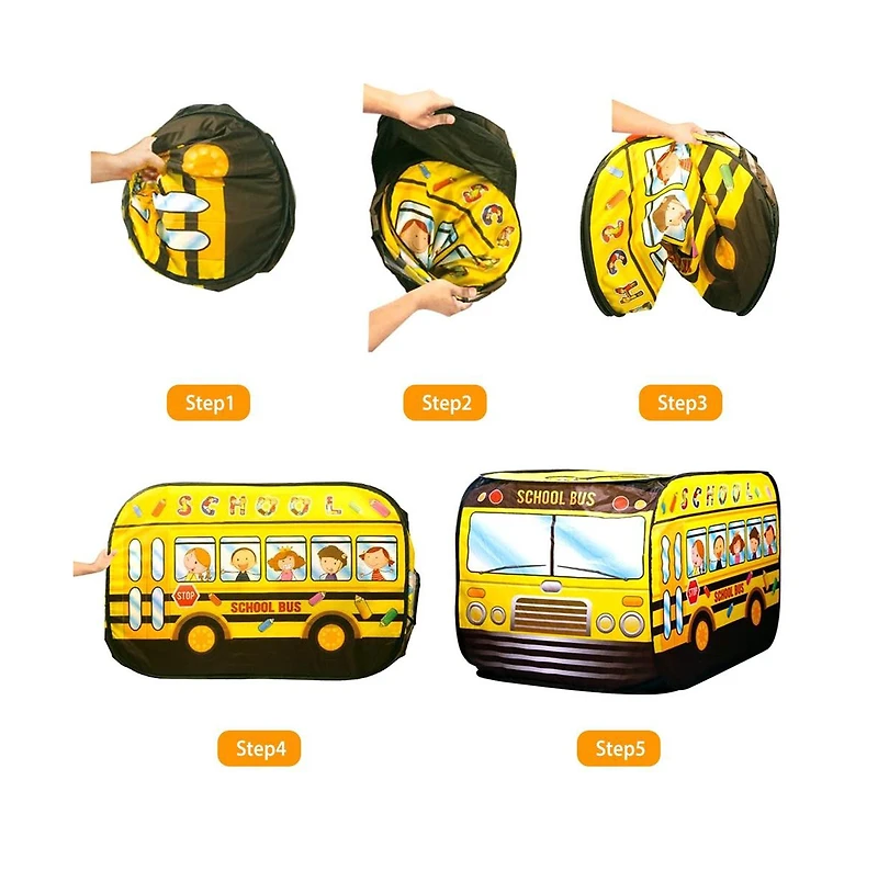 Lycvki Kids Play Tent Foldable Pop Up School Bus Tent Portable Children Baby Play House