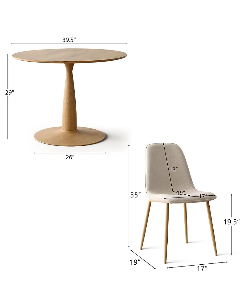 Maison Boucle Light Wood Finish 5-Piece Dining Set with 39.5 Inch Round Table and 4 Green Upholstered Chairs with Wood-Look Metal Legs-Maison Boucle