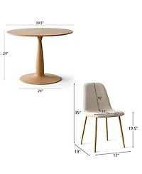 Maison Boucle Light Wood Finish 5-Piece Dining Set with 39.5 Inch Round Table and 4 Green Upholstered Chairs with Wood-Look Metal Legs-Maison Boucle