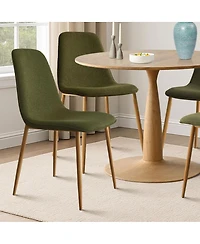 Maison Boucle Light Wood Finish 5-Piece Dining Set with 39.5 Inch Round Table and 4 Green Upholstered Chairs Wood-Look Metal Legs-Maison