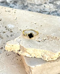 Adornia Gold Adjustable Cz Black Clover Ring