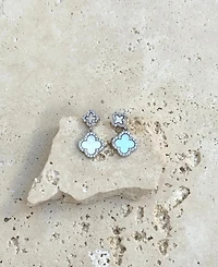 Adornia Silver Cz White Mother of Pearl Double Drop Earrings