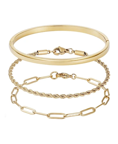 Adornia Tarnish Resistant Gold Cuff and Chain Bracelet Set