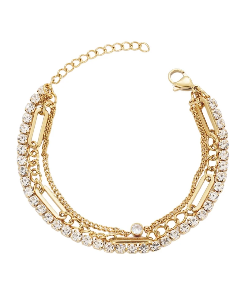 Adornia Tarnish Resistant Gold Crystal Layered Tennis 3-Chain Bracelet