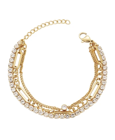 Adornia Tarnish Resistant Gold Crystal Layered Tennis 3-Chain Bracelet