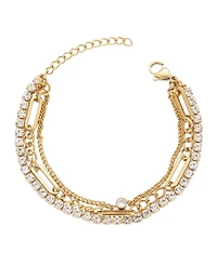 Adornia Tarnish Resistant Gold Crystal Layered Tennis 3-Chain Bracelet