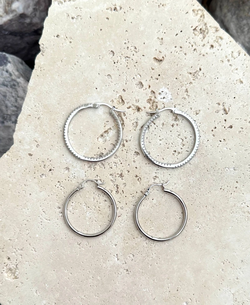 Adornia Silver Cz Infinity and Plain Hoop Earrings Set