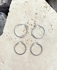 Adornia Silver Cz Infinity and Plain Hoop Earrings Set