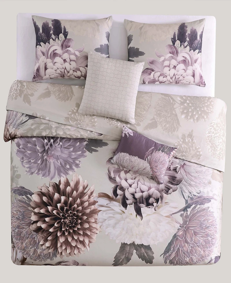 Bebejan Dahlia Bedding 100% Cotton Sateen 5 Piece Queen Size Reversible Comforter Set