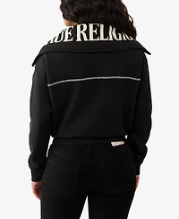 True Religion Women's Contrast Stitch Half Zip Pullover Sweatshirt