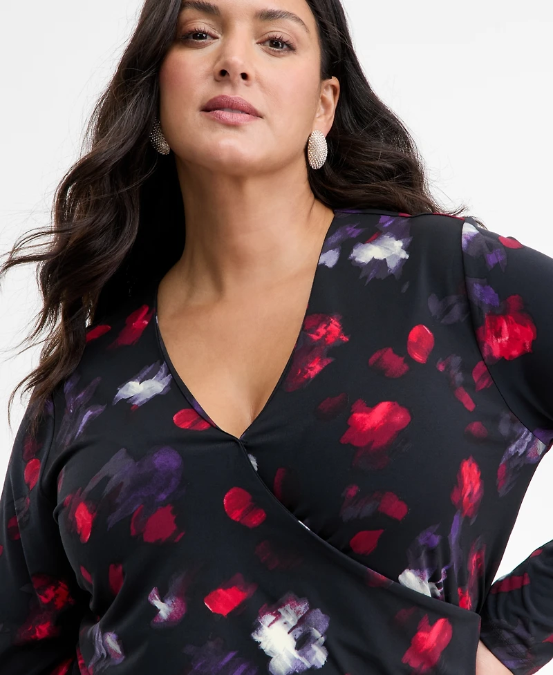 I.n.c. International Concepts Plus Size Printed Surplice-Neck Top, Macy's Exclusive