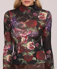 Avec Les Filles Women's Mock Neck Long Sleeve Top