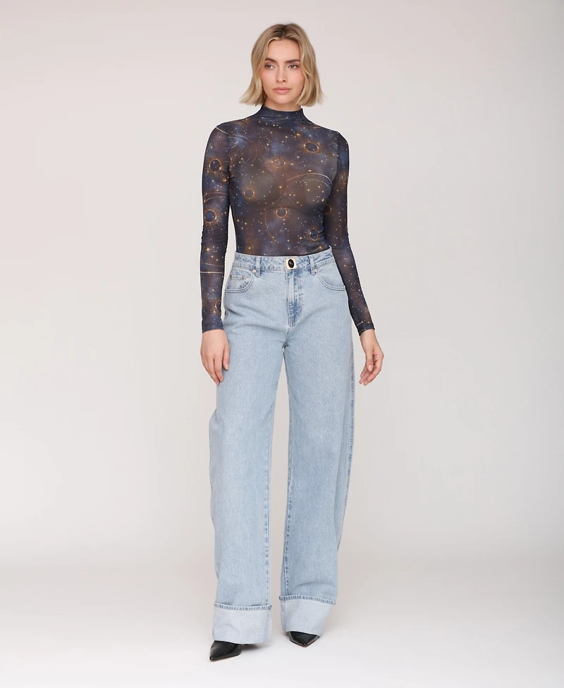 Avec Les Filles Women's Mock Neck Long Sleeve Top