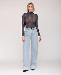 Avec Les Filles Women's Mock Neck Long Sleeve Top