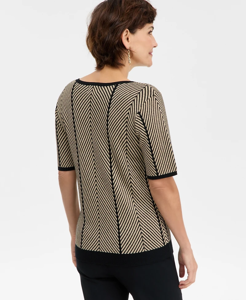 Jm Collection Women's Short-Sleeve Herringbone Stitch Sweater, Macy's Exclusive