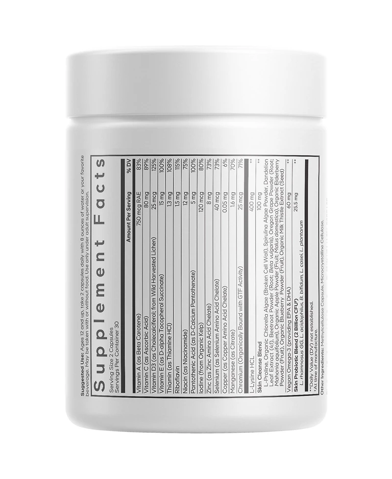 Codeage Teen Clearface Adolescent Face, Skin & Pimples, Vitamins A, C, D3, E, Pantothenic Acid, Niacin, Zinc Supplement Teenagers, Probiotics, L-Lysin