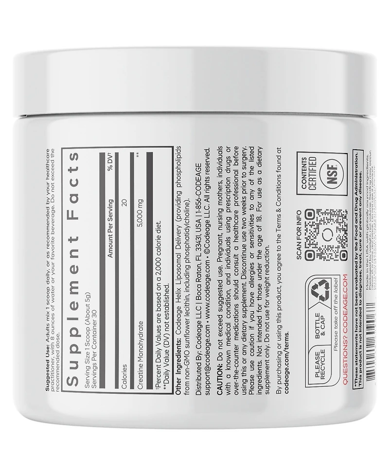 Codeage Liposomal Creatine Powder Supplement, Pure Creatine Monohydrate 5000mg, Pre Workout & Post Workouts