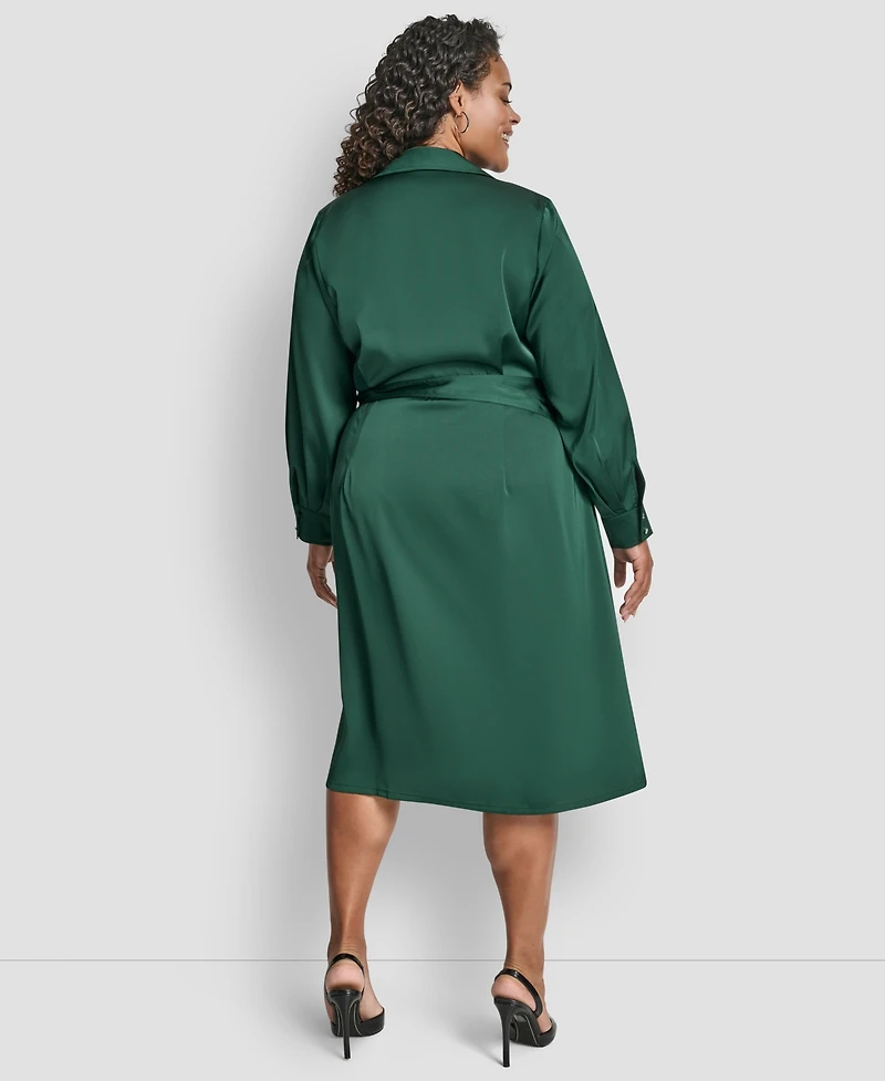 Dkny Plus Long Sleeve Surplice O-Ring Midi Dress