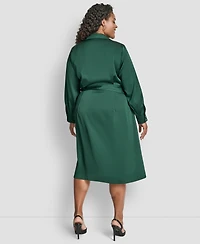 Dkny Plus Long Sleeve Surplice O-Ring Midi Dress