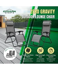 Caravan Canopy Infinity Zero Gravity Steel Frame Patio Deck Chair, Grey (Pair)