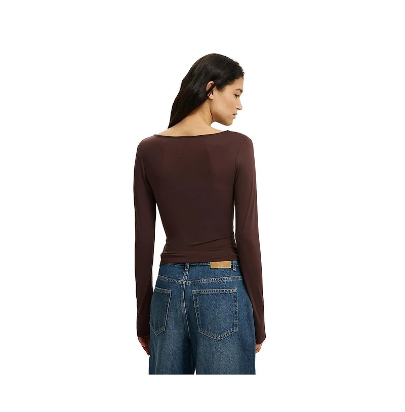 Cotton On Women's Trim Detail Long Sleeve Wrap Top