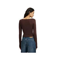 Cotton On Women's Trim Detail Long Sleeve Wrap Top