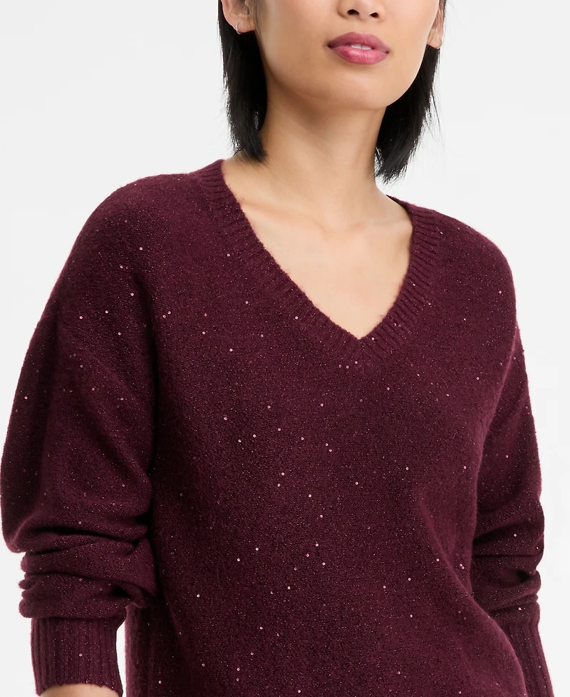 I.n.c. International Concepts Women's Roving Sequin V-Neck Sweater, Macy's Exclusive
