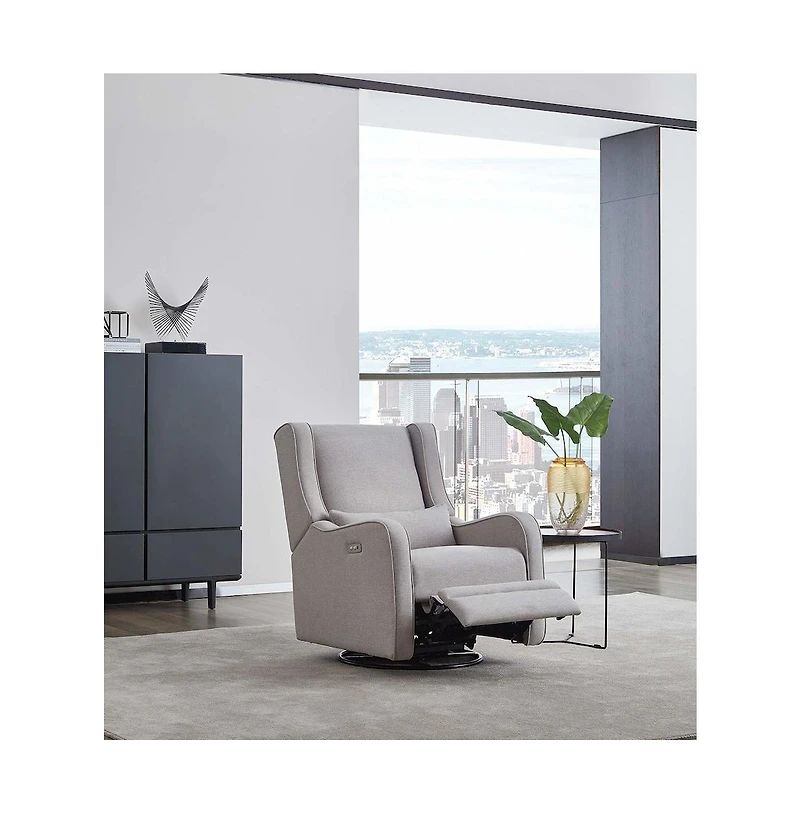 Westwood Design Elsa Fabric Power Swivel Glider and Recliner in Pearl River Gray