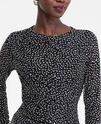 I.n.c. International Concepts Women's Printed Long-Sleeve Draped Mesh Top