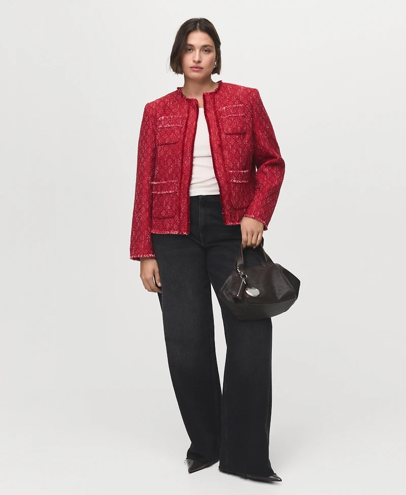 Mango Women's Frayed Ends Tweed Jacket