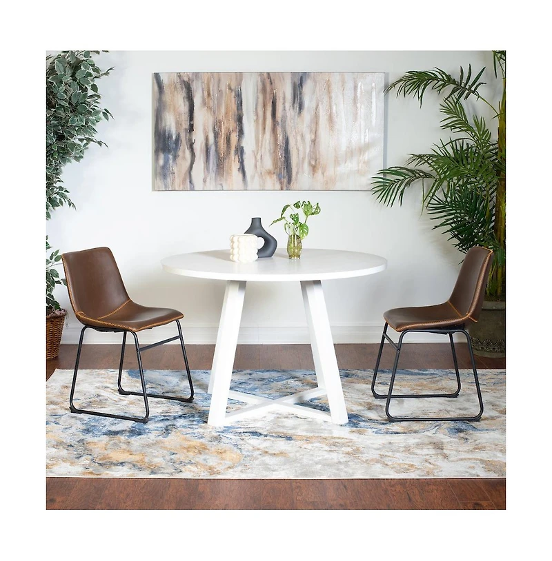 Roundhill Furniture Varna 3-Pc Round Dining Set, Trestle Dining Table with 2 Chairs