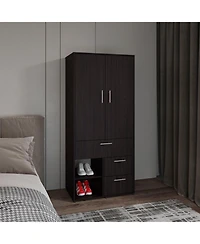 Riverdale Armoire, 2 Doors, 3 Drawers, Shelves, 6 Legs, Black Wengue