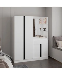 Depot E-Shop Everson Armoire, 4 Doors, 1 Drawer, 3 Shelves, 1 Mirror, White
