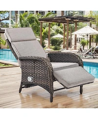 Gymojoy SleekArm Wicker 1-Piece Outdoor Chaise Lounge Chair, Patio Adjuestment Recliner with Olefin Cushion