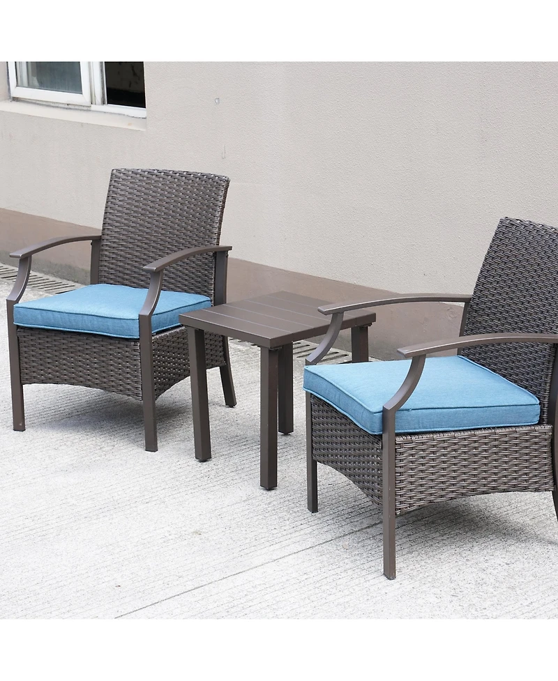 Boyel Living Rattan-Woven Powder-Coated Detachable 3-Piece Chat Set