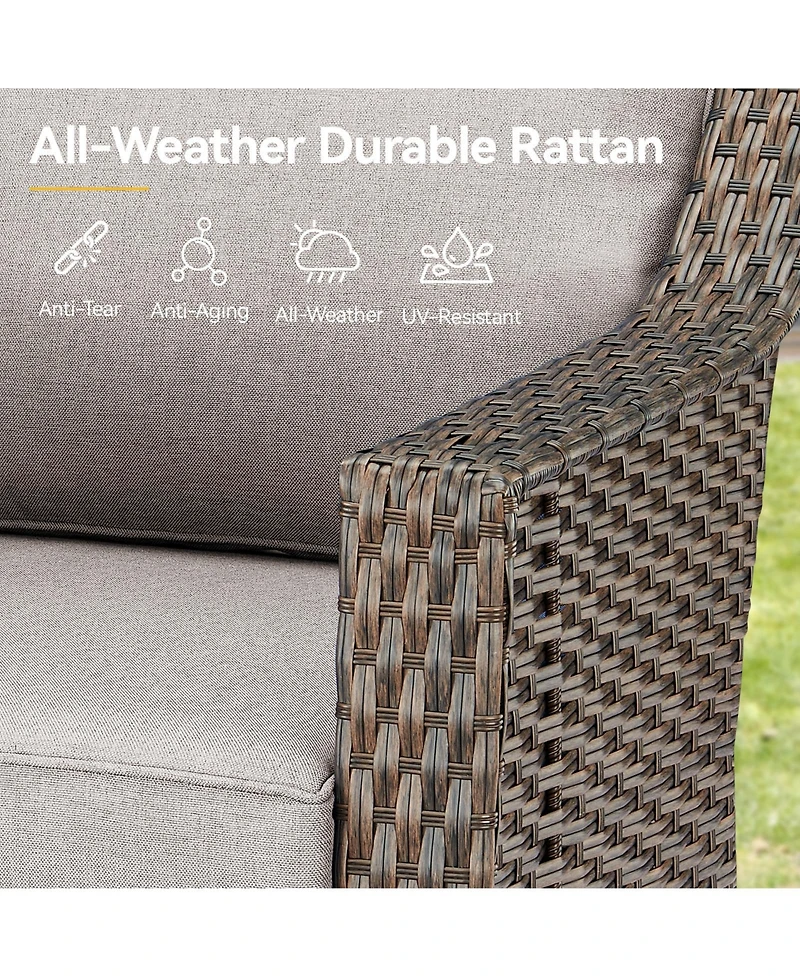 Gymojoy Slimline Brown Wicker Patio 2-Piece Swivel Chairs Outdoor Rocking Chair with Thick Deep CushionGuard Olefin Cushion