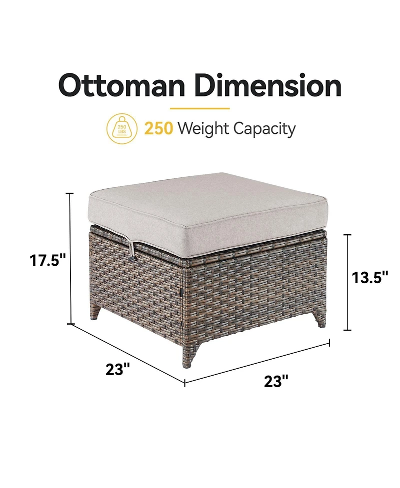 Gymojoy Slimline Brown Wicker 2-Piece Outdoor Ottoman Steel Frame Patio Footstools with Olefin Cushion